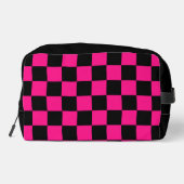 Geruit Hot pink Zwart geometrische retro Monogram Toilettasje (Achterkant)