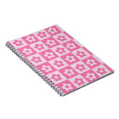 Geruit Hot Roze en Witte Retro Bloemen Patroon Notitieboek (Rechterzijde)