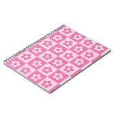 Geruit Hot Roze en Witte Retro Bloemen Patroon Notitieboek (Linkerzijde)