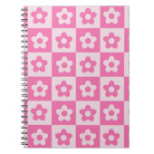 Geruit Hot Roze en Witte Retro Bloemen Patroon Notitieboek (Voorkant)