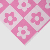 Geruit Hot Roze en Witte Retro Bloemen Patroon Tissuepapier (Detail)