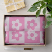 Geruit Hot Roze en Witte Retro Bloemen Patroon Tissuepapier (Geschenk)