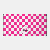 Geruit Hot roze wit geometrische retro Monogram Bureaumat (Voorkant)