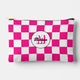 Geruit Hot roze wit geometrische retro Monogram Etui