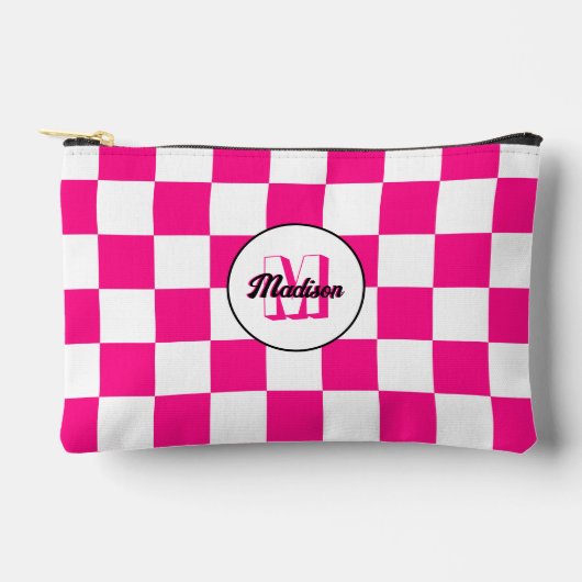 Geruit Hot roze wit geometrische retro Monogram Etui (Voorkant)