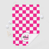Geruit Hot roze wit geometrische retro Monogram Golfhanddoek (Insitu)