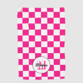 Geruit Hot roze wit geometrische retro Monogram Golfhanddoek (Voorkant)