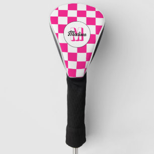 Geruit Hot roze wit geometrische retro Monogram Golfheadcover