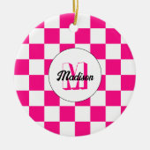 Geruit Hot roze wit geometrische retro Monogram Keramisch Ornament (Voorkant)