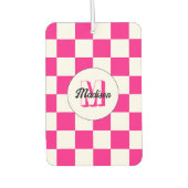 Geruit Hot roze wit geometrische retro Monogram Luchtverfrisser (Voorkant)