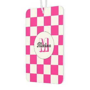 Geruit Hot roze wit geometrische retro Monogram Luchtverfrisser