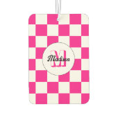 Geruit Hot roze wit geometrische retro Monogram Luchtverfrisser (Achterkant)