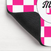 Geruit Hot roze wit geometrische retro Monogram Muismat (Hoek)