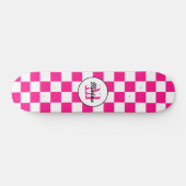 Geruit Hot roze wit geometrische retro Monogram Persoonlijk Skateboard (Horizontaal)