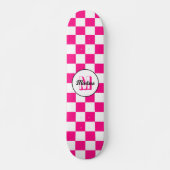 Geruit Hot roze wit geometrische retro Monogram Persoonlijk Skateboard (Voorkant)
