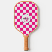 Geruit Hot roze wit geometrische retro Monogram Pickleball Paddle (Voorkant)