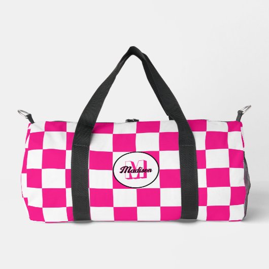 Geruit Hot roze wit geometrische retro Monogram Plunjezak (Voorkant)