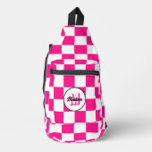 Geruit Hot roze wit geometrische retro Monogram Sling Bag (Voorkant)