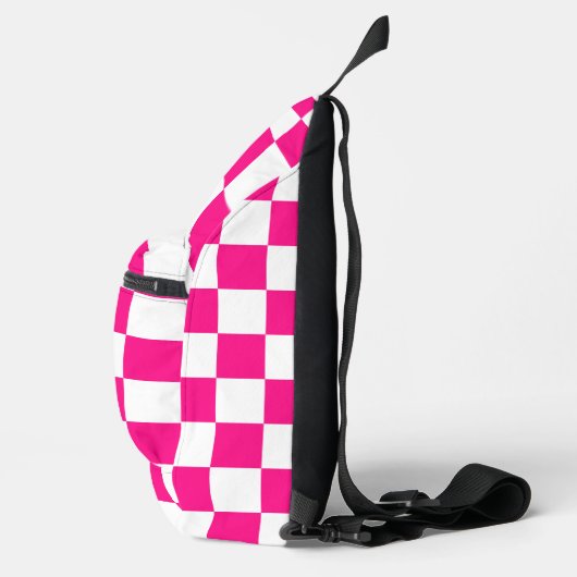 Geruit Hot roze wit geometrische retro Monogram Sling Bag (Rechts)