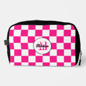 Geruit Hot roze wit geometrische retro Monogram Toilettasje (Voorkant)