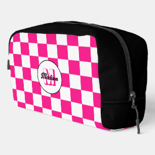 Geruit Hot roze wit geometrische retro Monogram Toilettasje