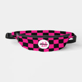 Geruit Hot roze zwart geometrische retro Monogram Heuptasje (Voorkant)