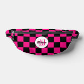 Geruit Hot roze zwart geometrische retro Monogram Heuptasje (Liggend)