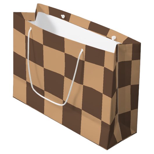 geruit in warme browns groot cadeauzakje (Voorkant Gekanteld)