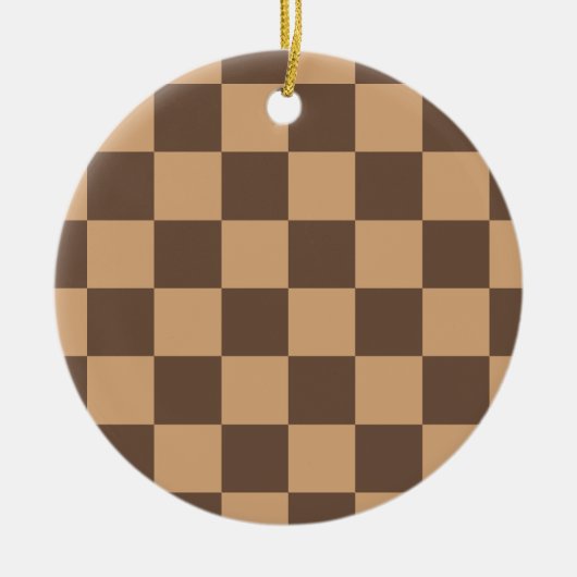 geruit in warme browns keramisch ornament (Voorkant)