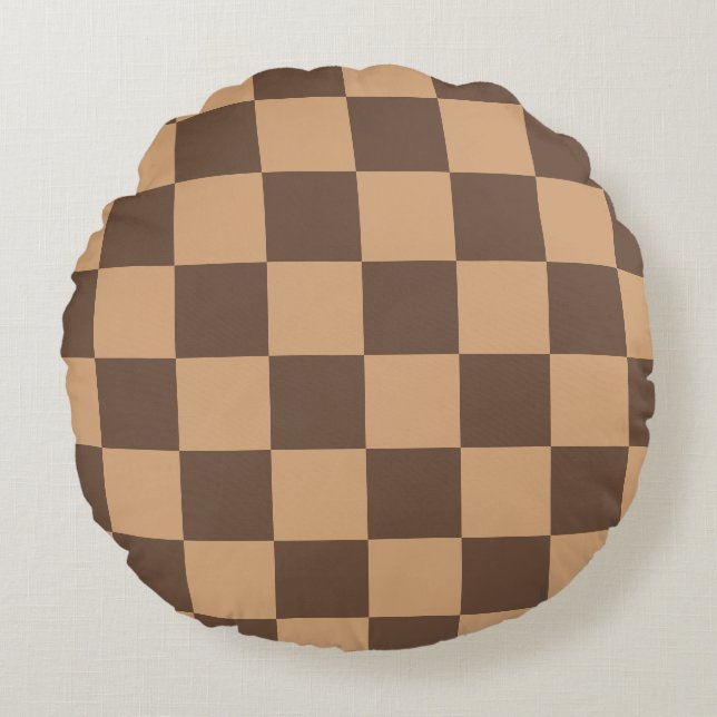  geruit in warme browns rond kussen (Voorkant)