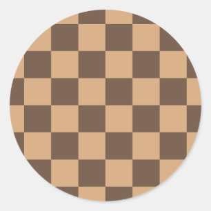 geruit in warme browns ronde sticker