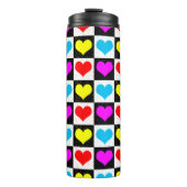 Geruit kleurrijk hartenpatroon thermosbeker (Voorkant)