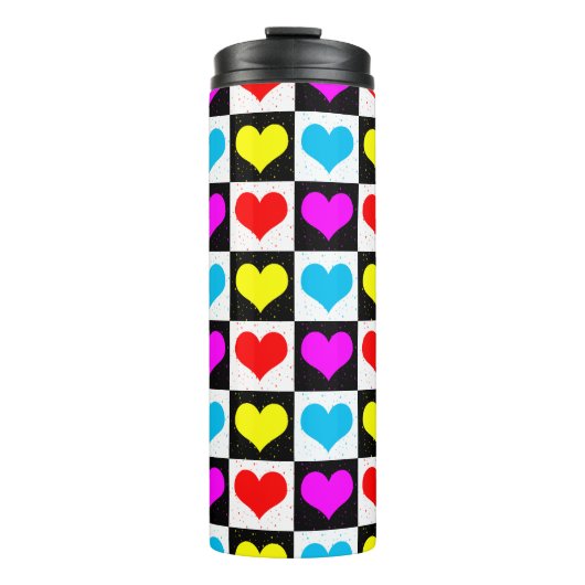 Geruit kleurrijk hartenpatroon thermosbeker (Voorkant)