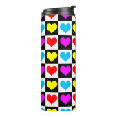 Geruit kleurrijk hartenpatroon thermosbeker (Gedraaid links)