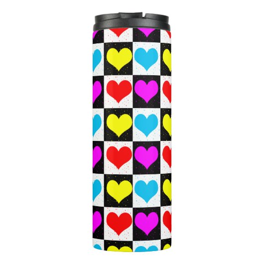 Geruit kleurrijk hartenpatroon thermosbeker (Achterkant)