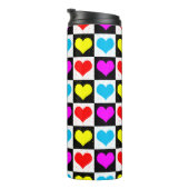 Geruit kleurrijk hartenpatroon thermosbeker (Geroteerd rechts)