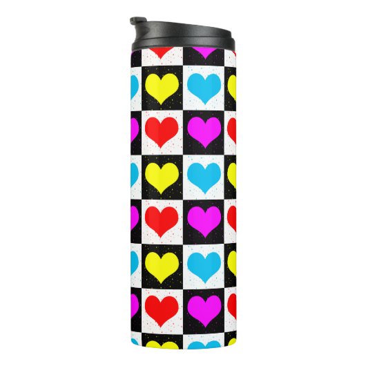 Geruit kleurrijk hartenpatroon thermosbeker (Geroteerd rechts)