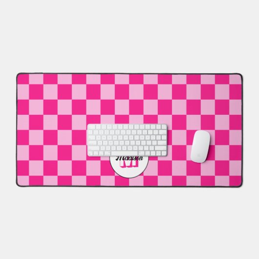 Geruit licht heet roze geometrische retro Monogram Bureaumat (Keyboard & Muis)