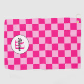 Geruit licht heet roze geometrische retro Monogram Golfhanddoek (Horizontaal)