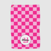 Geruit licht heet roze geometrische retro Monogram Golfhanddoek (Voorkant)