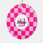 Geruit licht heet roze geometrische retro Monogram Keramisch Ornament (Links)