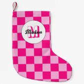 Geruit licht heet roze geometrische retro Monogram Kleine Kerstsok (Voorkant)