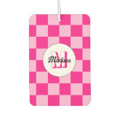 Geruit licht heet roze geometrische retro Monogram Luchtverfrisser (Voorkant)