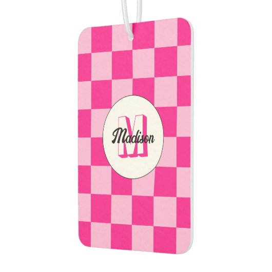 Geruit licht heet roze geometrische retro Monogram Luchtverfrisser (Links)