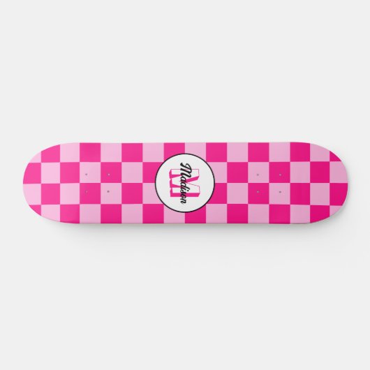 Geruit licht heet roze geometrische retro Monogram Persoonlijk Skateboard (Horizontaal)