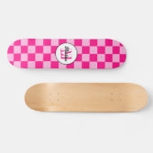 Geruit licht heet roze geometrische retro Monogram Persoonlijk Skateboard (Horizontaal)