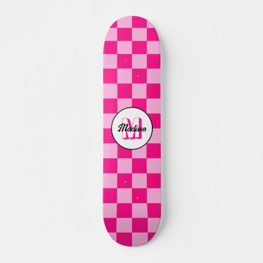 Geruit licht heet roze geometrische retro Monogram Persoonlijk Skateboard (Voorkant)