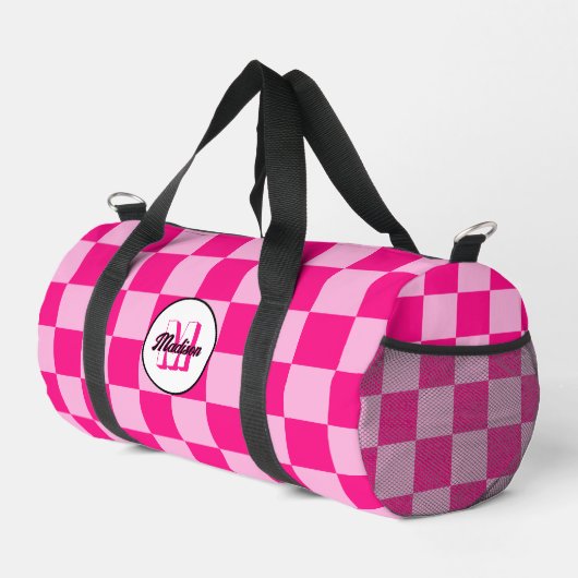 Geruit licht heet roze geometrische retro Monogram Plunjezak (Rechterhoek)
