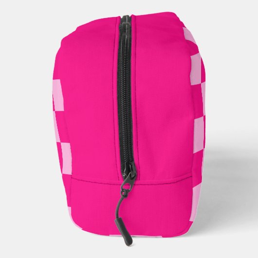 Geruit licht heet roze geometrische retro Monogram Toilettasje (Rechts)