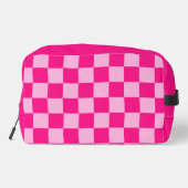 Geruit licht heet roze geometrische retro Monogram Toilettasje (Achterkant)